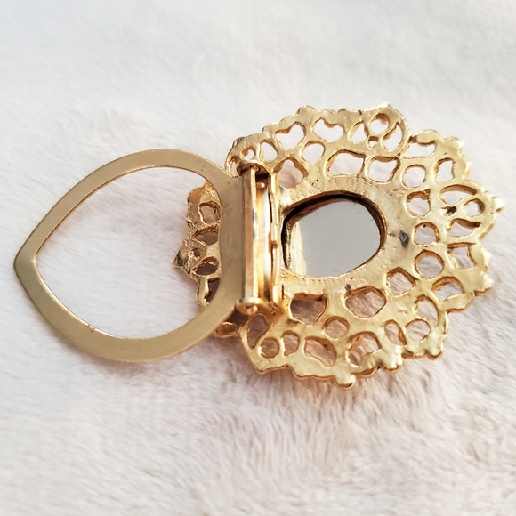 Vintage Costume Jewelry Gold-tone Dress Clip Brooch Purple Glass Stone - Picture 3 of 3